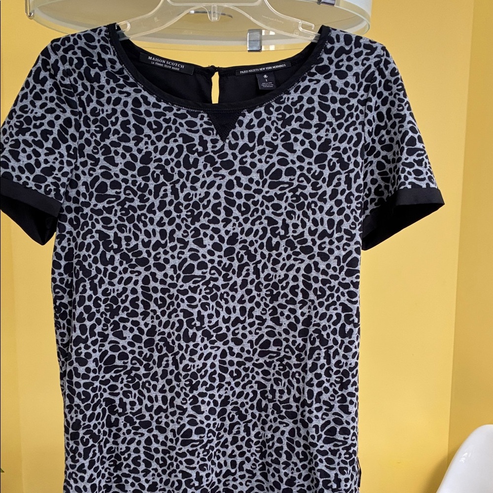 Karen Scott Black and Gray Animal Print Short Sleeve Top